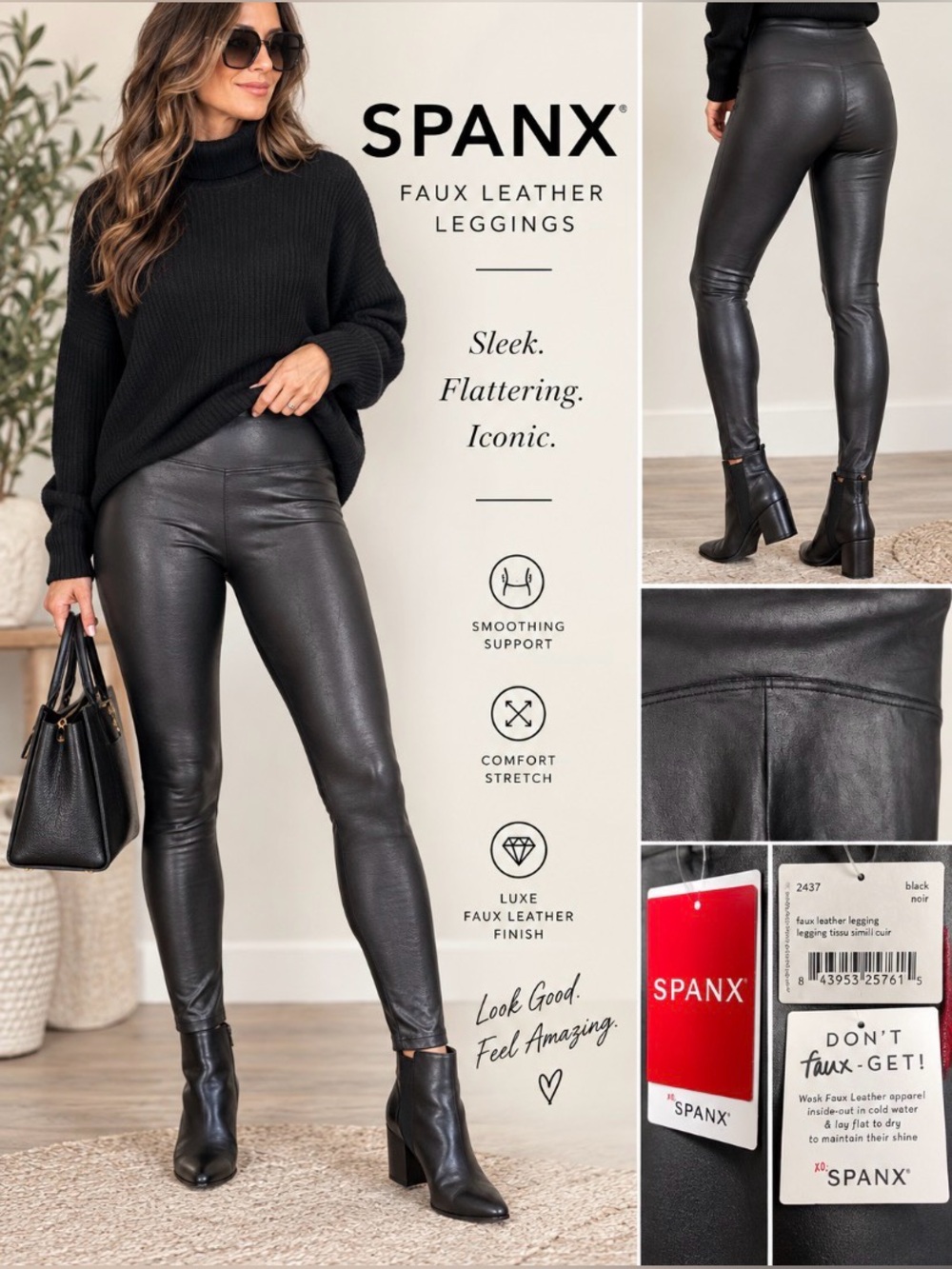 SPANX Faux Leather Leggings Black High Rise NWT Style 2437